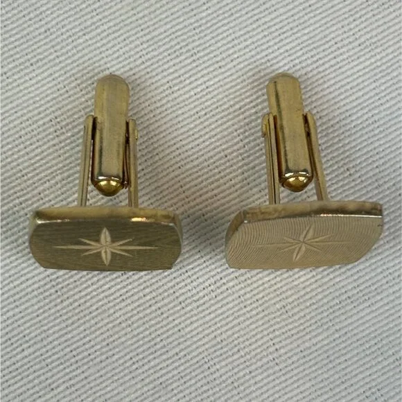 Vintage Gold Tone Starburst Cufflinks Square Design Mens Accessories - Picture 4 of 7
